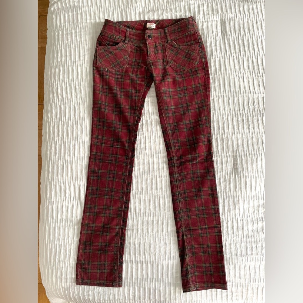 Free People Plaid Burgundy Black Corduroy Low Waist Pants - Picture 15 of 16